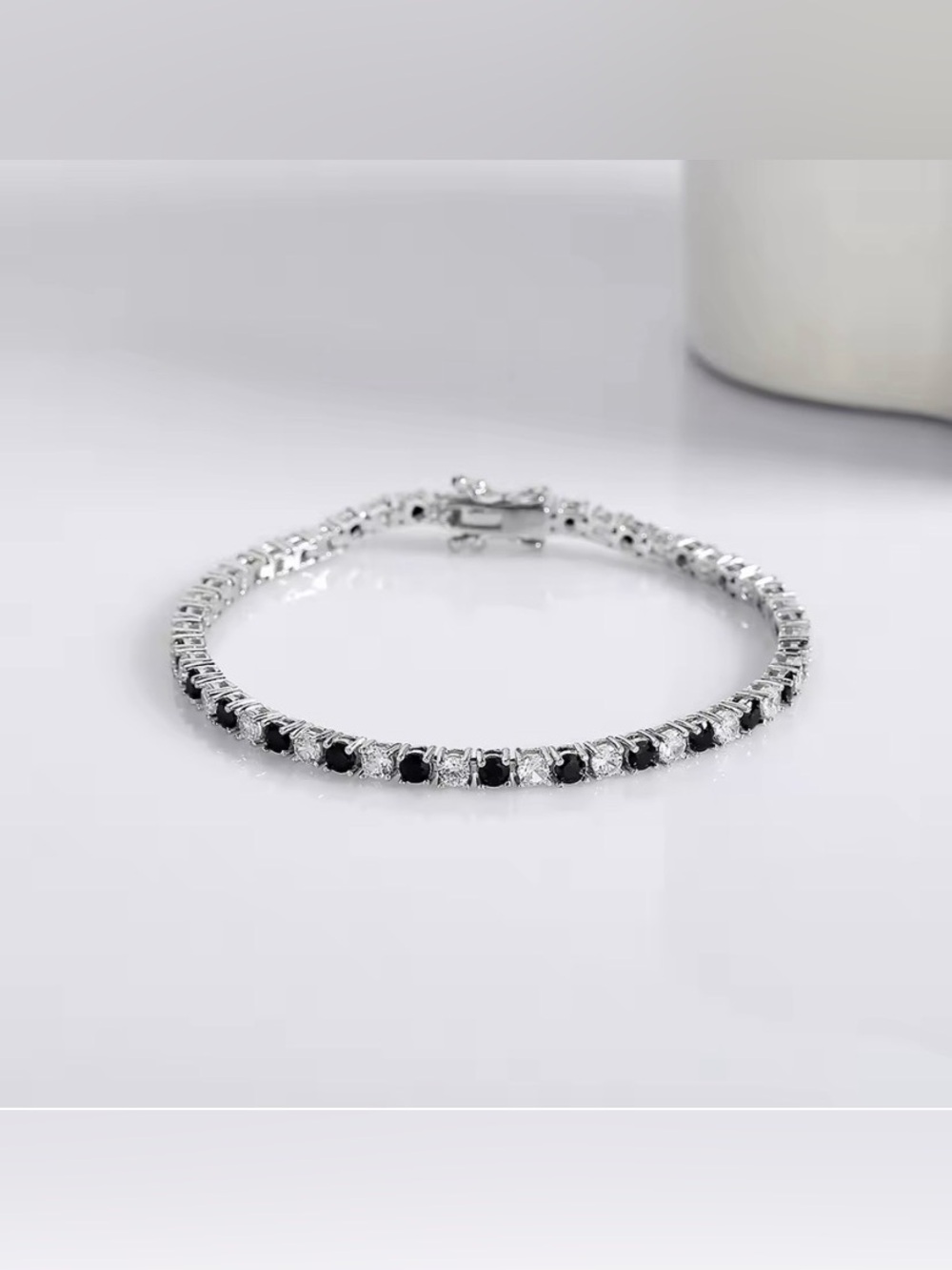 8CT Black and White Lab Created Diamond Tennis Bracelet 14K Gold Plated Sterling